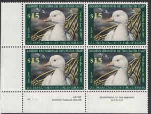 RW73 - Federal Duck Stamp. Plate Numbered Block Of 4. MNH. OG.   #02 RW73PB4BL