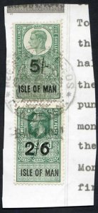 Isle of Man KGVI 5/- and 2/6 Key Plate Type Revenues CDS on Piece