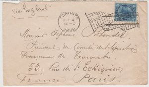 CANADA cover # 70  Flag cancel Toronto, 4 Oct. 1898 to France