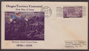 1936 Oregon Territory 100 years Sc 783-1b FDC Unknown cachet Missoula MT