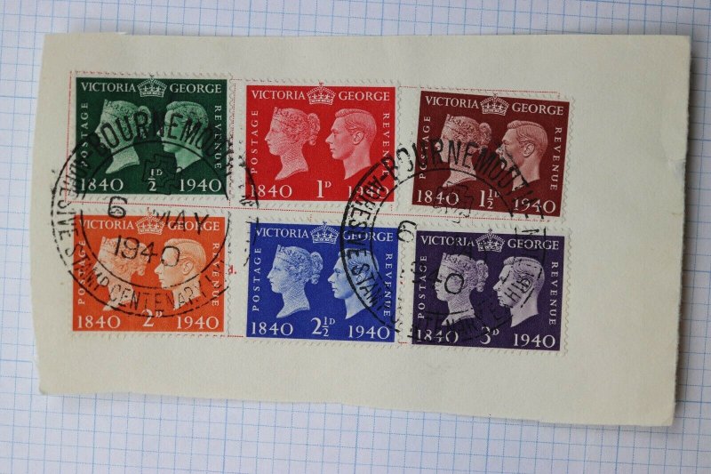 GB sc#252-257 FDC 1940 set used on Piece Bournemouth Centenary special cancel