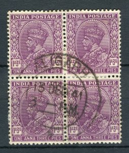 INDIA; 1940s early GV issue fine used 1a.3p. Block of 4 , Postmark Aligarh