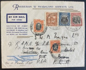 1935 Beira Mozambique First Flight Airmail Cover To Salisbury Southern Rhodesia