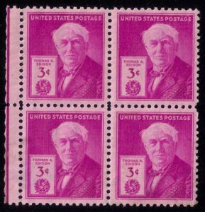 US Sc #945 MNH/MH THOMAS EDISON  3c 1947 Block Of Four F-VF