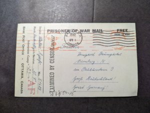 1942 Canada Prisoner of War POW Postcard Cover Base APO to Nuremburg Germany