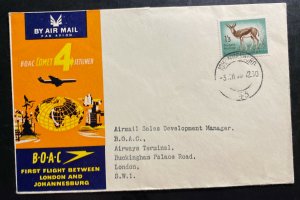 1959 Johannesburg South Africa Airmail BOAC First Flight Cover FFC To England