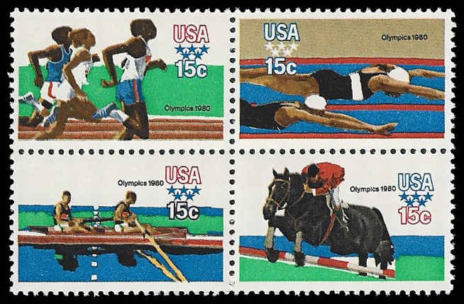 PCBstamps     US #1791/1794a Block 60c(4x15c)Summer Olympics, MNH, (17)