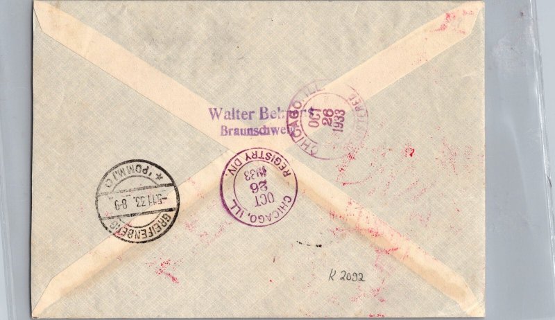 1933 Berlin Germany LZ 127 Graf Zeppelin Chicago Flight Cover Full Set # C43-C45