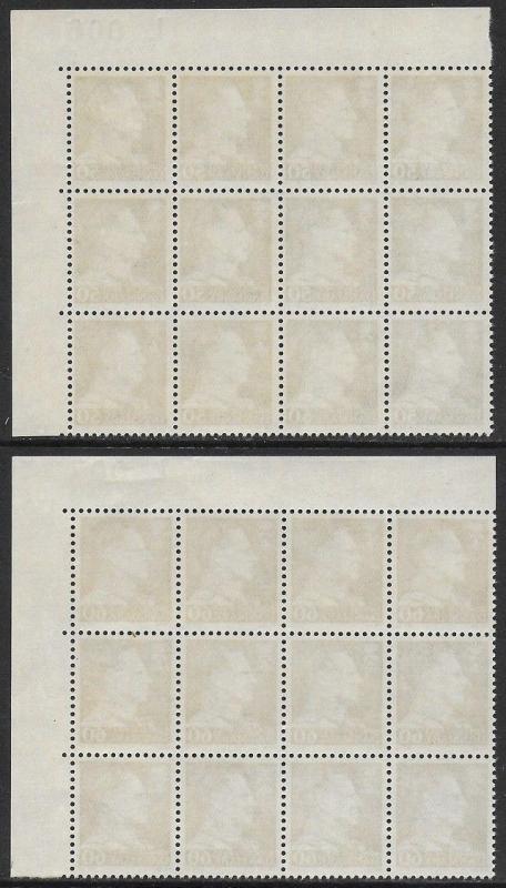 Denmark 1961-63 Frederik IX 50o, 60o #389, 390 Sheet Corner BLOCKS of 12 VF-NH