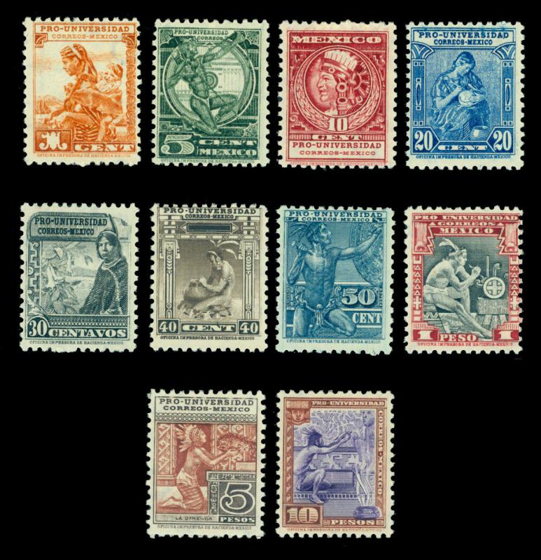 MEXICO 1934 Nat. University issue set AZTECS  5c -10p Sc# 698-706 mint MLH VF-XF