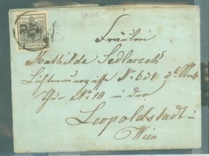 Austria 2 Sc 2 on 1853 city letter (Wien-wien) to Lieber Mathilde.