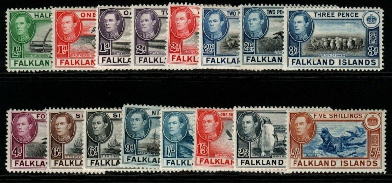 FALKLAND ISLANDS SG146/61c 1938-50 DEFINITIVE SET TO 5/= MTD MINT