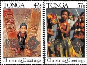 Tonga MNH 644-5 Christmas Boy Scout Overprint 1986