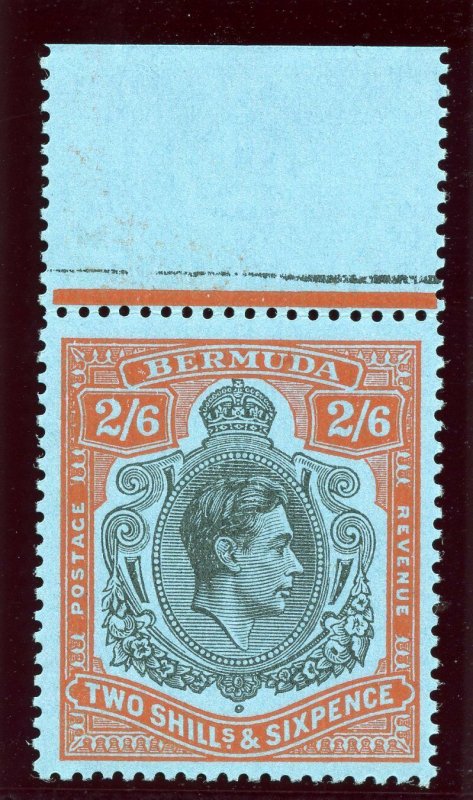 Bermuda 1950 KGVI 2s6d black & orange-red/pale blue (p13-O) superb MNH. SG 117c.