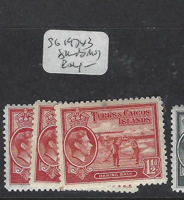 TURKS AND CAICOS (P2203B)  KGVI   1 1/2D  SG 197  X 3  SHADES   MOG