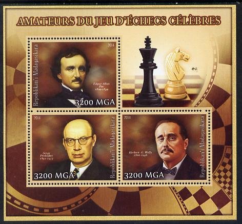 MADAGASCAR - 2014 - Celebrity Chess Players - Perf 3v Sheet #3-MNH-Private Issue