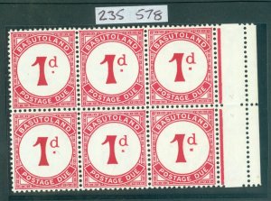 SG D1bb Basutoland 1933-52. 1d carmine, watermark multiple crown CA, marginal...