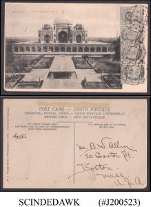 INDIA - DELHI HUMAYUN'S TOMB - UPU PICTURE POSTCARD TO USA WITH KEDVII S...