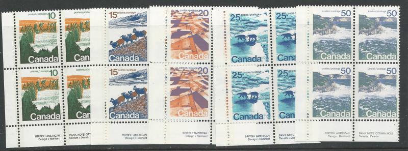 Canada # 594-98 Scenic Definitives - Plt.Blk.4  (5)  Mint NH