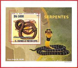 A4442 - SAO TOME & PRINCIPE- ERROR MISPERF, Souvenir sheet: 2008, Snakes 