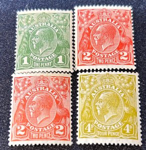 Australia Sc. 114, 116(2), 118, Wmk 228, 1931-36. Unused, OG, VF, VLH.  Cv.  $28