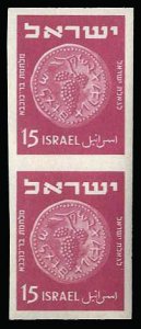 Israel #41 (Bale 44II), 1950 15pr red, imperf. vertical pair, never hinged
