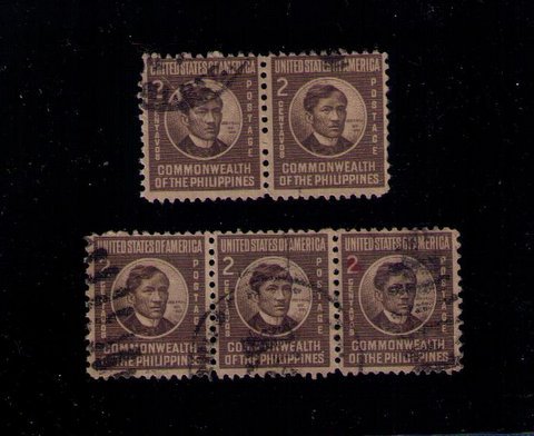 Philippines Sc #497 - Jose Rizal Used Pair + Strip of Three (1946) Issue