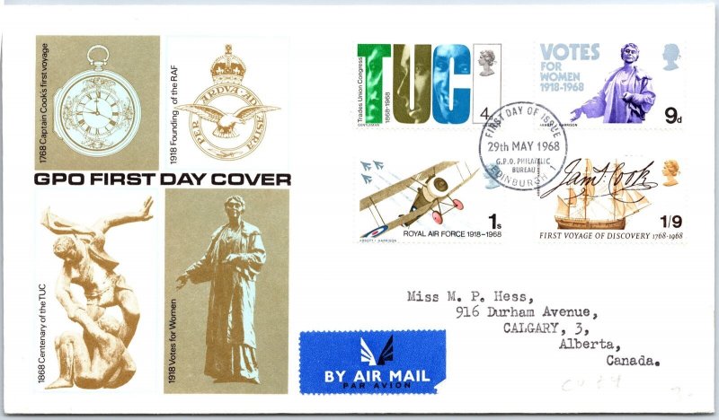 GREAT BRITAIN FIRST DAY COVER BRITISH HISTORY SET OF (4) EDINBURGH BUREAU 1968