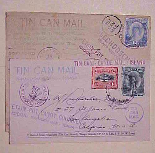 TONGA TIN CAN ISLAND 1937 MAY 14 B/S CANADA also 1937 SEPT 29