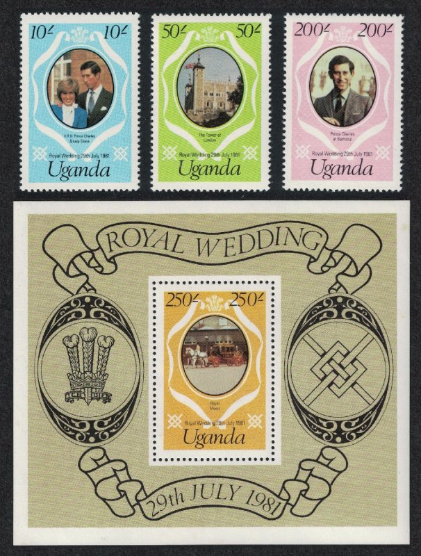 Uganda Charles and Diana Royal Wedding 3v+MS reprints SG#345-MS348