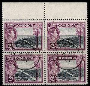 DOMINICA GVI SG106a, 2s slate & purple, FINE USED. Cat £72+ BLOCK x 4 C.T.O