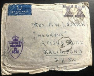 1944 Alexandria Egypt Indian Base EPP 90 Censored Airmail Cover To Kalimpong