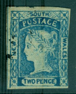 NEW SOUTH WALES 1855 Queen Victoria 2p blue  Scott # 16 used