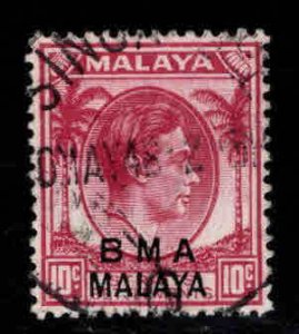 Straits Settlements Scott 262a type 2, Claret color Used BMA overprinted stamp