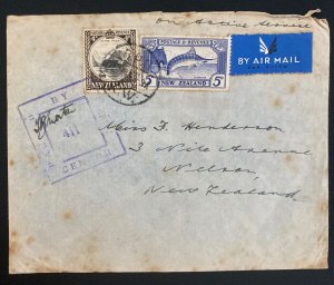 1940s New Zealand Censored Airmail Cover To Nelson