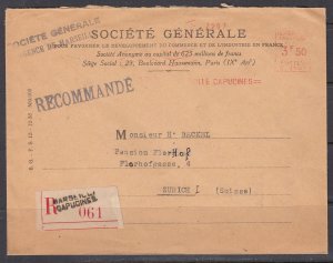 France - Oct 1934 Registered Cover to Switzerland