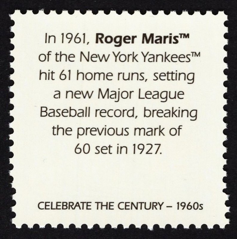 US 3188n MNH VF 33 Cent  Roger Maris Celebrate the Century 1960s