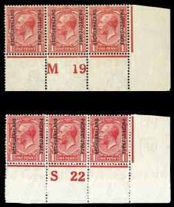 Bechuanaland 1913 KGV 1d scarlet CONTROL M19 & 1d carmine CONTROL S22. SG 74,74a