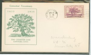 US 772 1937 3c Connecticut Tercentenary/Charter oak-single on an addressed FDC with a Dodd cachet.