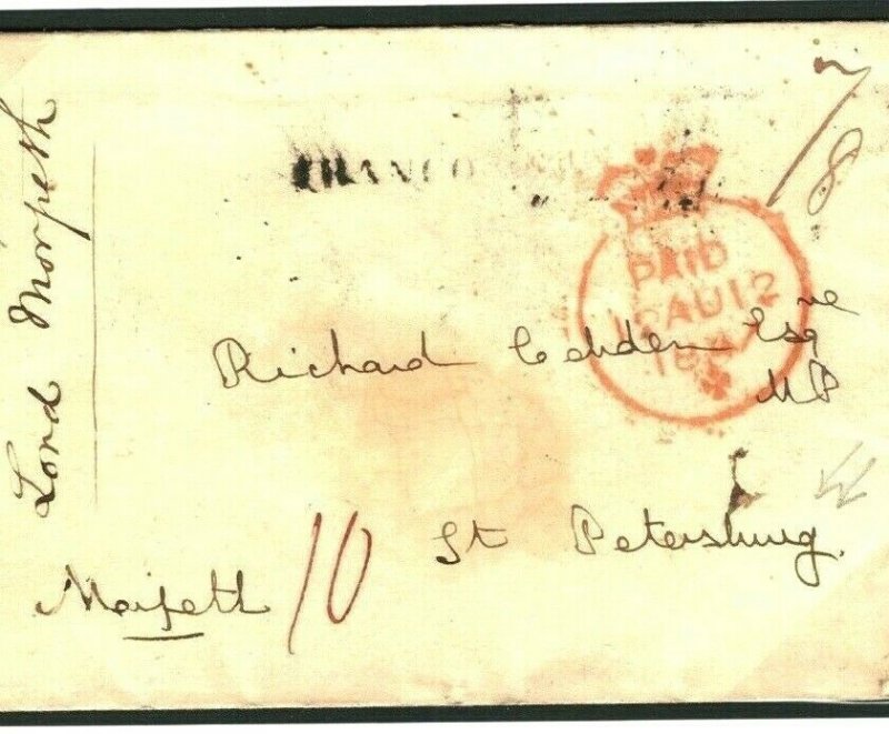 GB Cover RUSSIA DESTINATION MAIL *Lord Morpeth* RICHARD COBDEN  1847 Aachen P136