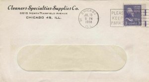 U.S. CLEANERS SPECIALTIES SUPPLIES Co. Chicago. Slogan 1951 Stamp Cover Rf 47526