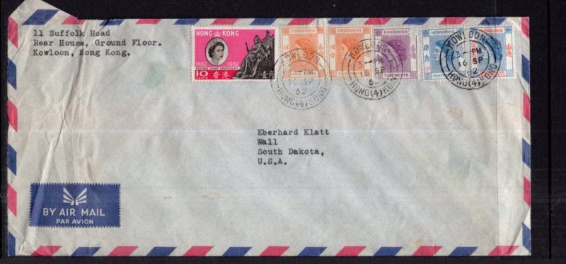 Hong Kong to Wall,SD 1962 Airmail Cover