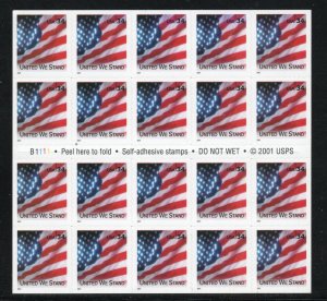 ALLY'S US Scott #3549a 34c United We Stand - Pane [20] MNH F/VF [F-32b]