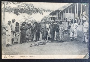 1914 Belgian Congo RPPC Postcard Cover To  Wales Cocodrile Capture