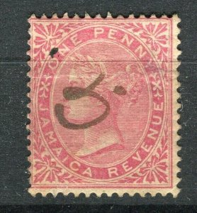 JAMAICA; 1880s early classic QV Revenue issue fine used 1d. value