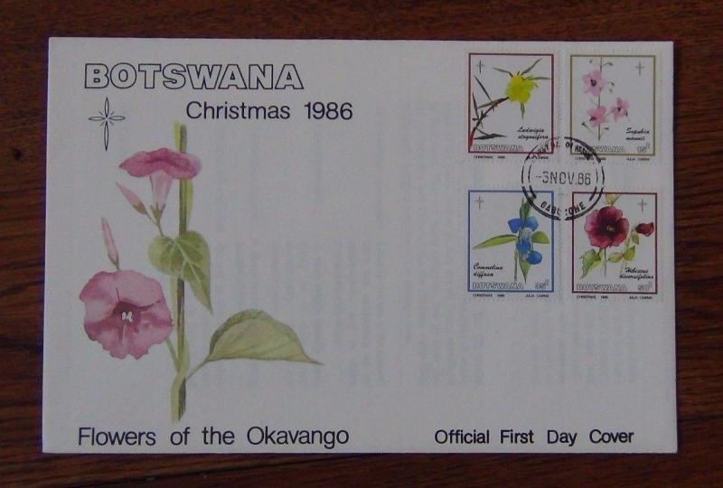 Botswana 1986 Christmas Flowers of Okavango set on First Day Cover 
