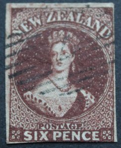 New Zealand 1863 QV Six Pence SG 43 used