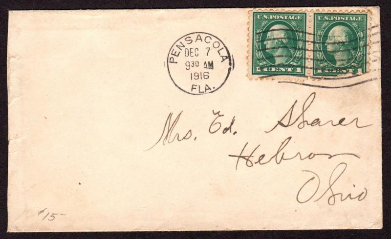 $Florida Machine Cancel Cover, Pensacola, 12/7/1916, 7 wavy lines slope down