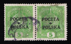 GENUINE POLAND CRACOW ISSUE SCOTT #42 F-VF USED PAIR POCZTA - POLSKA OVERPRINT