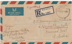 BMA MALAYA 1948 KGVI REGISTERED COVER  TO INDIA